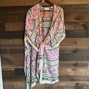 Floral Printed Pink & Green Tunic Kimono
